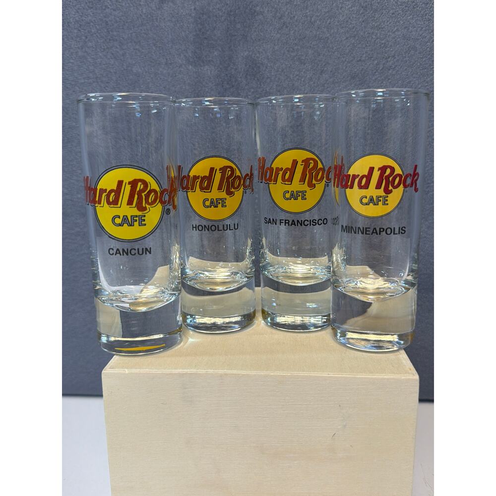 Lot of 4 Hard Rock Cafe 4” Shot Glass Minneapolis San Francisco Honolulu Cancun